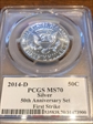 2014-D 50C Silver First Strike Moy Signature MS70
