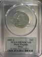 2005-S 25C West Virginia Silver PR70DCAM