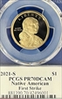 2021-S $1 Native American First Strike Cleveland Eagle with Sun PR70DCAM