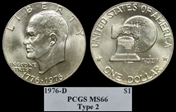 1976-D $1 Type 2 MS66
