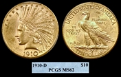 1910-D $10 MS62