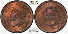 1833 1C Newcomb 3 MS66RB