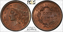 1838 1C Newcomb 6 MS66RB