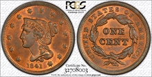 1841 1C Newcomb 7 MS66RB