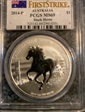 2014-P $1 Stock Horse First Strike AU Flag Insert with Perth Mint Logo MS69