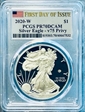 2020-W  $1 Silver Eagle - v75 Privy First Day of Issue PR70DCAM