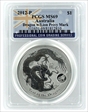 2012-P $1 Year of the Dragon Ag w/Lion Privy Mark MS69