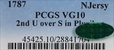 1787 NJ 1/2P 2nd U over S in Pluribus VG10BN