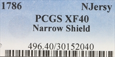 1786 NJ 1/2P Narrow Shield XF40BN