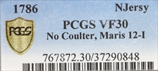 1786 NJ 1/2P Maris 12-I, Shaggy Mane VF30BN