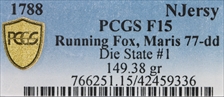 1788 NJ 1/2P Fox Before Legend, Maris 77-dd F15BN