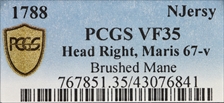 1788 NJ 1/2P Brushed Mane, Maris 67-v VF35BN