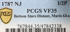 1787 NJ 1/2P Bottom Stars Distant, Maris 63-s VF35BN