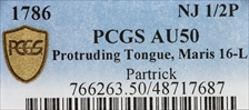 1786 NJ 1/2P Protruding Tongue, Maris 16-L AU50BN
