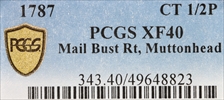 1787 CT 1/2P Mail Bust Rt, Muttonhead XF40BN