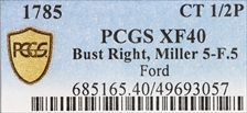 1785 CT 1/2P Bust Right, Miller 5-F.5 XF40BN
