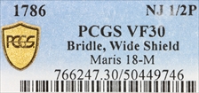 1786 NJ 1/2P Maris 18-M, Bridle, Wide Shield XF45BN