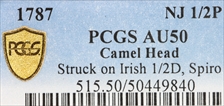 1787 NJ 1/2P Camel Head AU50BN