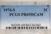 1976-S 5C PR69DCAM