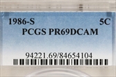 1986-S 5C PR69DCAM