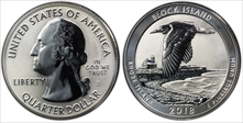 2018-S 25C Block Island NP-Silver Rev PR 50th Anniversary Set PR70