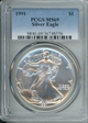1991 $1 Silver Eagle MS69