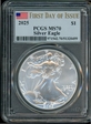 2025 $1 Silver Eagle First Day of Issue MS70