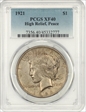1921 $1 High Relief, Peace XF40
