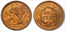 1856 1C Slanted 5 MS65RD