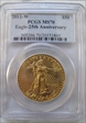 2011-W $50 Burnished Gold Eagle 25th Anniversary SP70