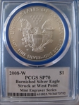 2007-W $1 Burnished Silver Eagle Mint Engraver Series Mercanti Signature SP70