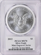 2012 $1 Silver Eagle Mint Engraver Series Mercanti Flag Signature MS70