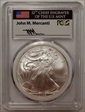 2008 $1 Silver Eagle Mint Engraver Series Mercanti Flag Signature MS70