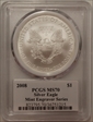 2008 $1 Silver Eagle Mint Engraver Series Mercanti Flag Signature MS70