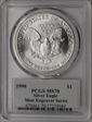 1990 $1 Silver Eagle Mint Engraver Series Mercanti Flag MS70