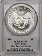 1988 $1 Silver Eagle Mint Engraver Series Mercanti Flag MS70