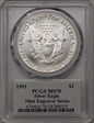 1991 $1 Silver Eagle Mint Engraver Series Mercanti MS70