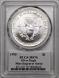 1993 $1 Silver Eagle Mint Engraver Series Mercanti MS70