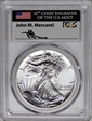 1989 $1 Silver Eagle Mint Engraver Series Mercanti Flag MS70