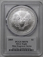 2005 $1 Silver Eagle Mint Engraver Series Mercanti Flag Signature MS70