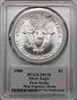 1986 $1 Silver Eagle Mint Engraver Series FS Mercanti Flag MS70