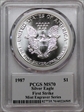 1987 $1 Silver Eagle Mint Engraver Series FS Mercanti Flag MS70