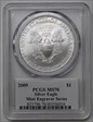 2009 $1 Silver Eagle Mint Engraver Series Mercanti Flag Signature MS70