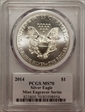 2014 $1 Silver Eagle Mint Engraver Series Mercanti Flag Signature MS70