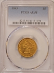 1843 $5 AU55