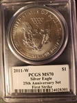 2011-W $1 Burnished Silver Eagle 25th Anniversary Set First Strike SP70