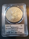 2021-W $1 Burnished Silver Eagle-Type 2 First Strike Emily S. Damstra SP70