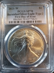 2021-W $1 Burnished Silver Eagle-Type 2 First Day of Issue SP70