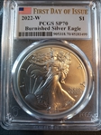 2022-W $1 Burnished Silver Eagle First Day of Issue SP70