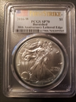 2016-W $1 Burnished Silver Eagle 30th Anniversary Lettered Edge First Strike SP70